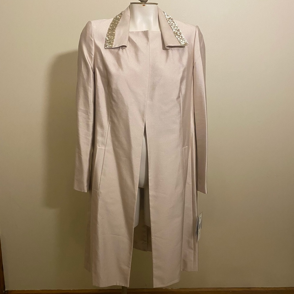 NWT Anne Klein Taupe silk Dress Coat